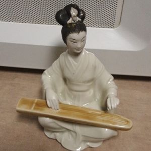 Vintage Japanese Porcelain Geisha playing lap harp